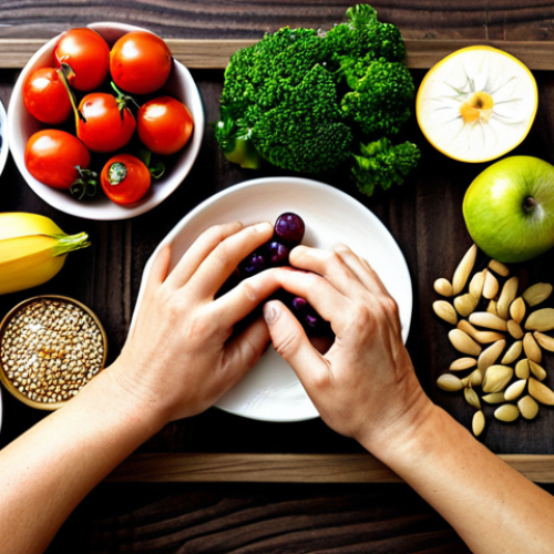 **

"A vibrant and colorful display of diverse fruits, vegetables, nuts, and seeds, arranged artfully on a wooden table, professional lighting, emphasis on the natural textures and colors of the food, focus on conveying health and vitality, fully clothed hands arranging the food, safe for work, appropriate content, fully clothed, professional, family-friendly, perfect anatomy, correct proportions, natural pose, well-formed hands, proper finger count, natural body proportions."

**