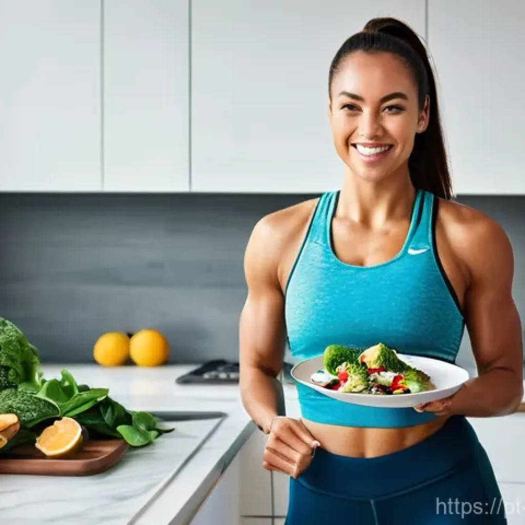 운동 후 회복을 위한 이상적인 식사 - **Post-Workout Nutrition Feast:**
"A vibrant, high-definition photograph of a healthy, energetic...
