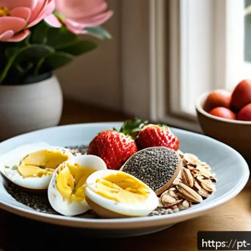 지속적으로 체력을 유지하기 위한 영양소 - A vibrant, colorful breakfast table featuring a variety of nutrient-rich foods that boost daily ener...