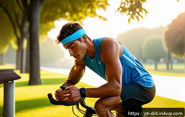 운동선수의 체질에 맞는 식단 조정 방법 - A detailed and dynamic scene of a male endurance athlete preparing for a long-distance run at dawn, ...