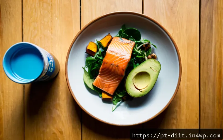 Home 17 운동선수의 식단에서 필수 지방의 역할 - Photorealistic overhead view of a Portuguese endurance athlete’s balanced meal on a clean wooden kit...