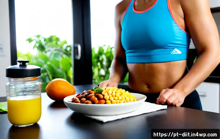 Home 15 식단 변화가 운동선수에게 미치는 영향 - Photorealistic sports nutrition scene in a bright modern kitchen, a focused Brazilian female enduran...